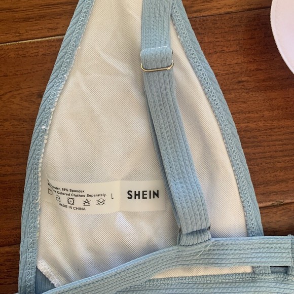 SHEIN Baby Blue Rib Triangle High Cut Bikini Swimsuit Size Large (8/10/12) NEW! - Picture 5 of 10